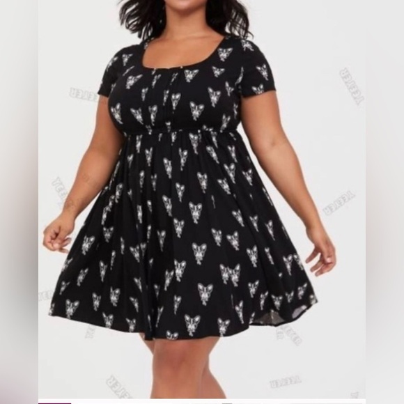 torrid Dresses & Skirts - Torrid 1X Dress French Bulldog Print Skater Black Fit Flare Scoop Neck P…